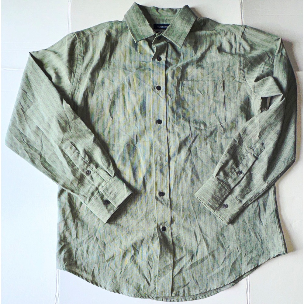 Croft & Barrow Men's M Easy Care Woven Cotton Green/Gray Striped Shirt
